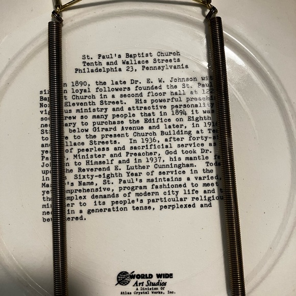 VTG St. Paul’s Baptist Church Decorative Collectors Plate , Gold Trim Phil PA - Picture 6 of 8